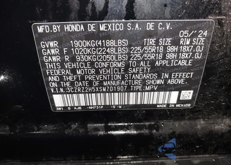 2025 Honda Hr-V Awd Sport from USA, damaged, VIN 3CZRZ2H5XSM701907
